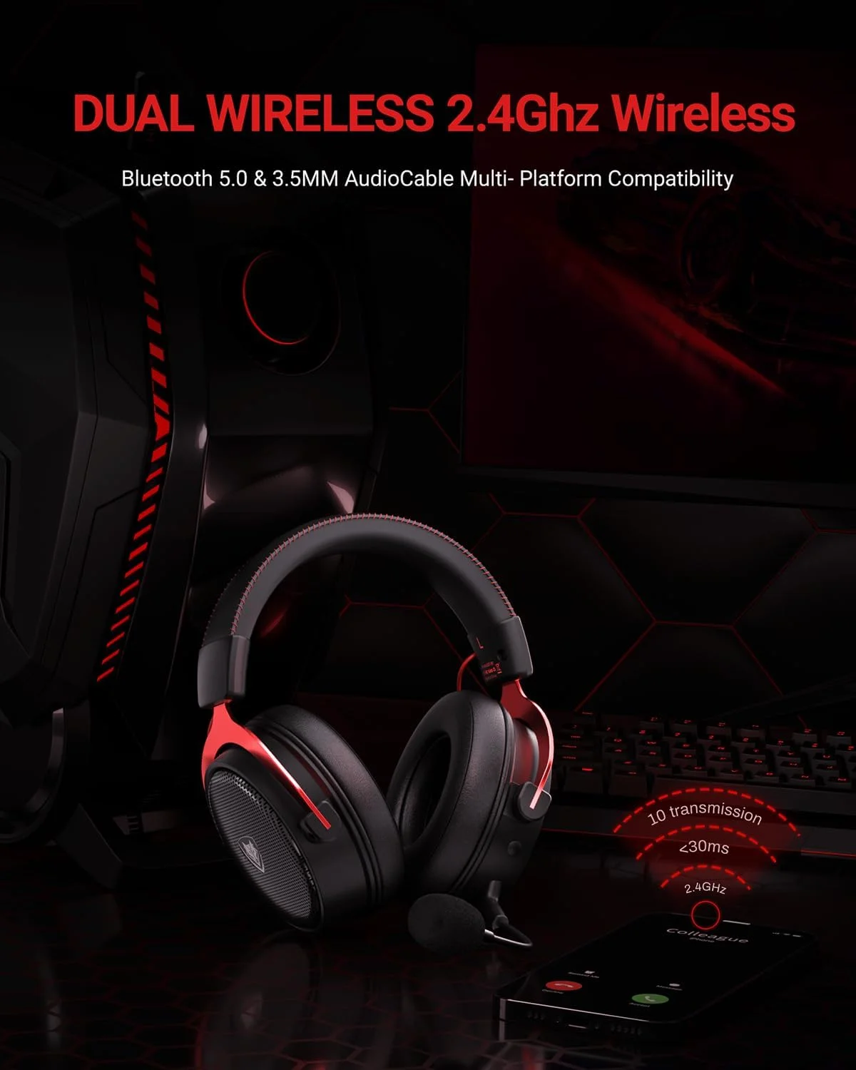 Casque Gaming NUBWO G07-BT Wireless + Bluetooth + Filaire – Image 15